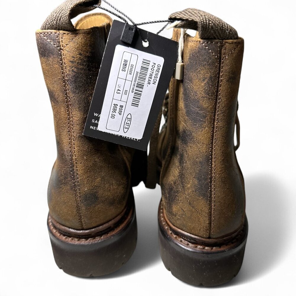 Women's Grenson Nannette Hiker Combat Boot UK 4.5 Brown Distressed Leather NWOT - Picture 2 of 11